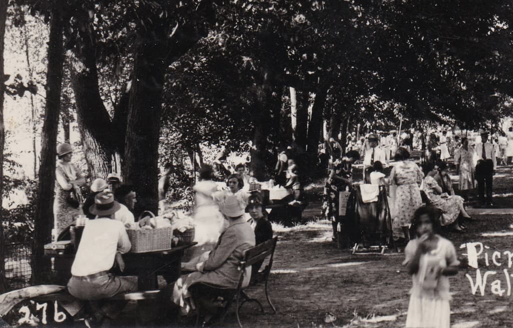 SE Brooklyn Irish Hills Manitou Beach MI RPPC 1920s Old M-112 Day-Trip PICNIC & FAMILY FUN at the JUST OPENED Walter J. Hayes State Park on Wamplers Lake & Round Lake Department of Conservation2