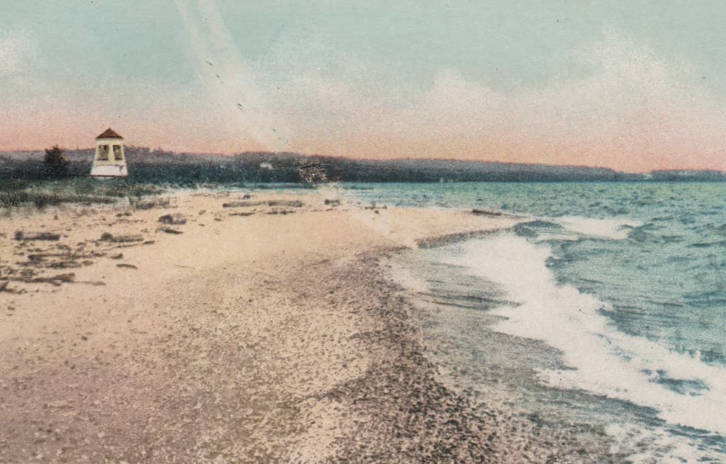 NW Harbor Springs MI c.1908 LITTLE TRAVERSE LIGHTHOUSE & BELL TOWER at the tip of HARBOR POINT Exclusive Restricted Assemble Cottages & Summer Homes Steamer Excursion Ferry and GR & I Railroad Days3