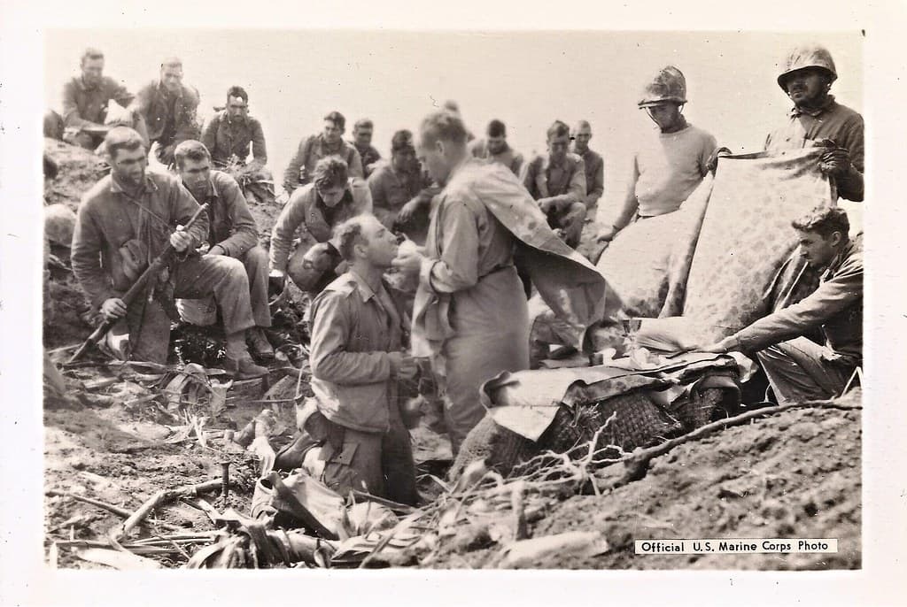 Iwo Jima, Chaplain, Communion,  WWII, Soldiers