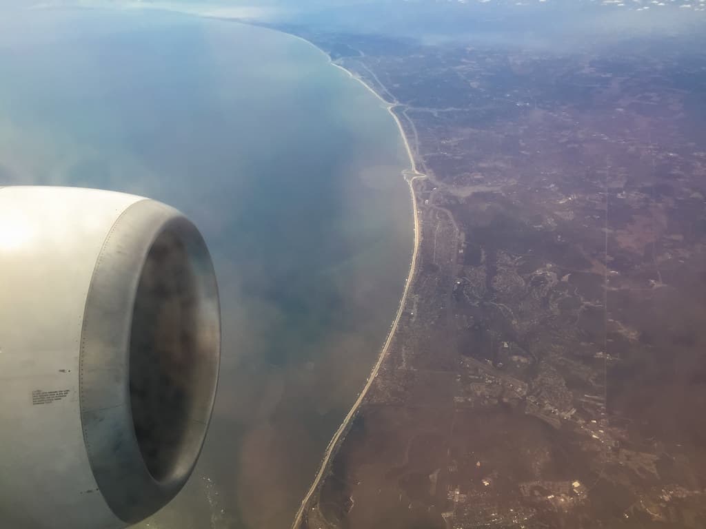 Entering USA mainland over Topsail Beach, in North Carolina