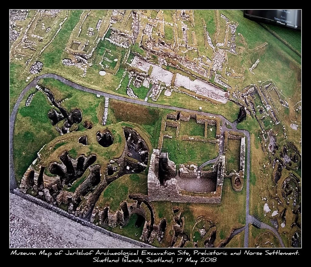 Museum Map of Jarlshof Archaeological Excavation Site, Prehistoric and Norse Settlement. Shetland Islands, Scotland, 17 May 2018