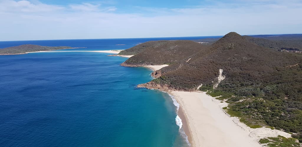 Port Stephens Looking across the secluded Zenith beach, Wreck beach and Box beach to Fingal spit.
