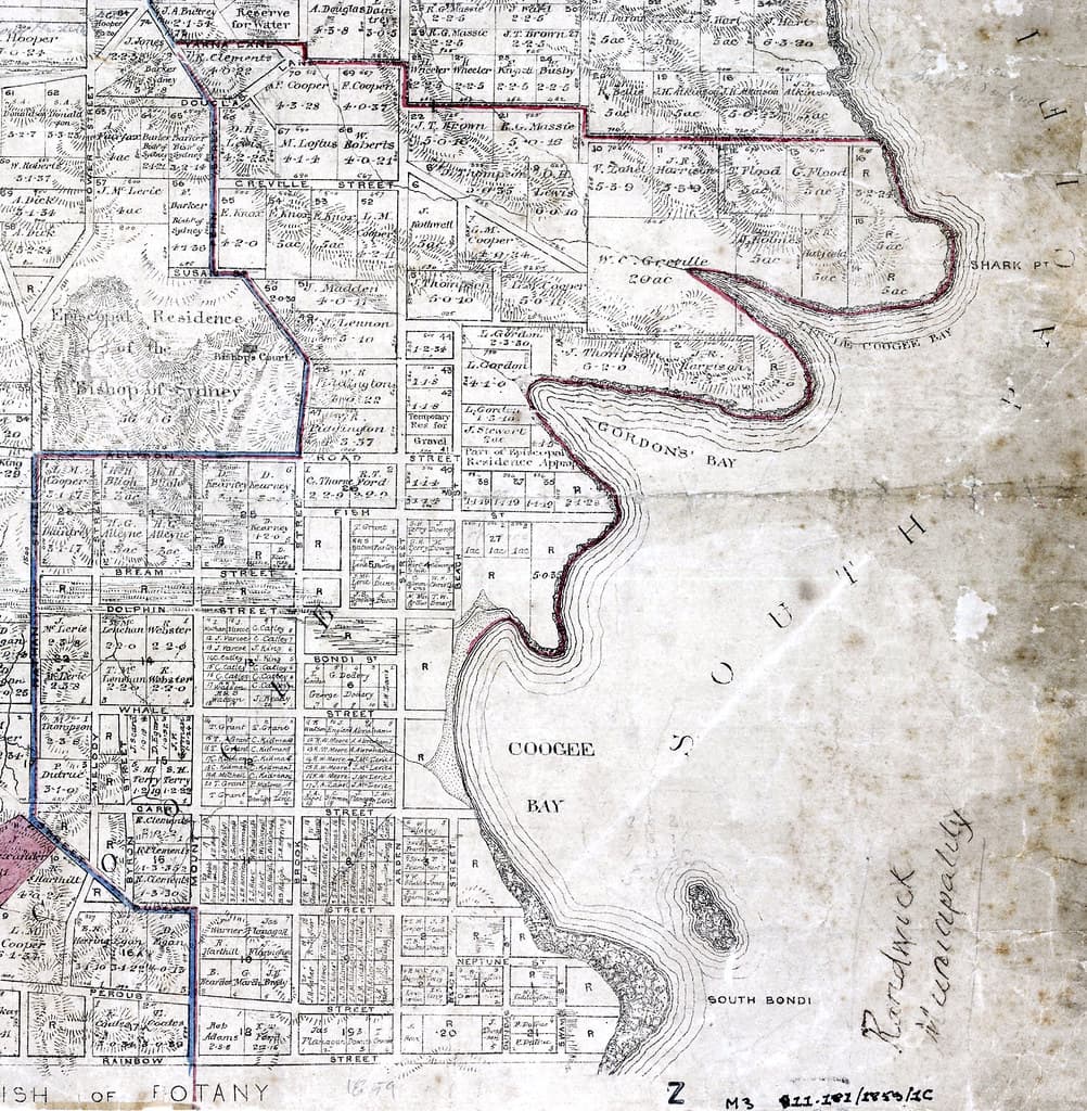 1859 - "RANDWICK, WAVERLEY & COOGEE" Parish Map, Sydney, New South Wales, Australia (enhanced portion)