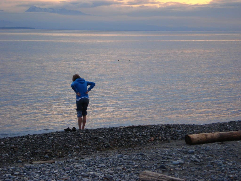 girl wades in water @ Ebey's Landing