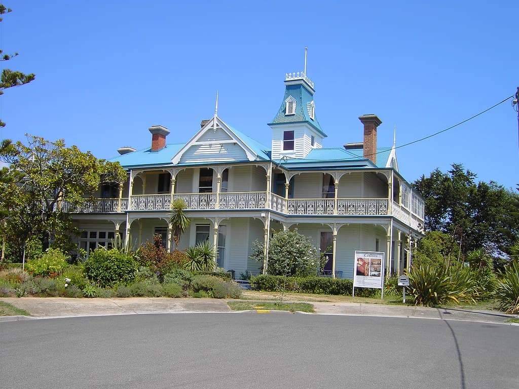 Devonport Tasmania. 19th century wooden house with French style tower on the roof.