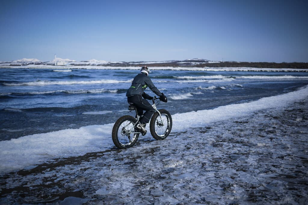Winter cycling along Ishikari Beach, near Sapporo, Japan