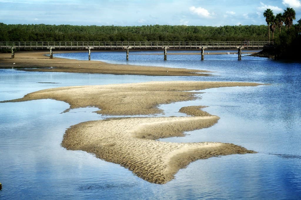 Low tide exposes sand bars at Simpons Creek