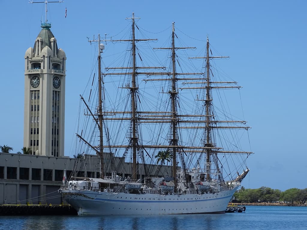 Tall Ships and Aloha Tower in Honolulu Harbor James Brennan Molokai Hawaii