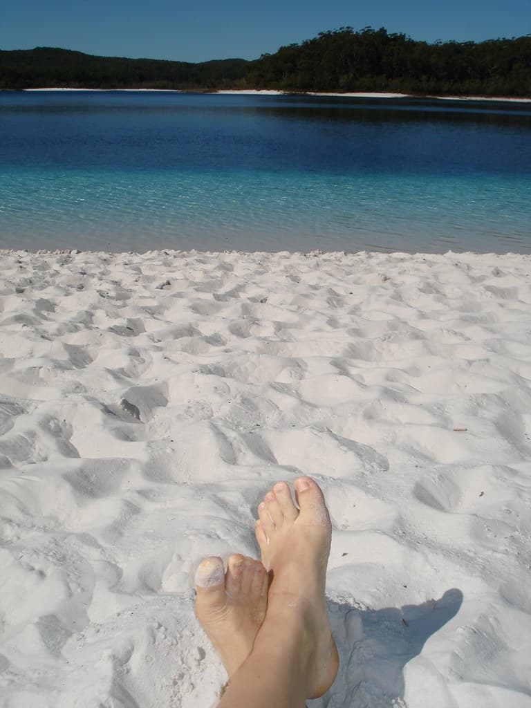 Relaxing at lake McKenzie, Fraser Island, Australia.