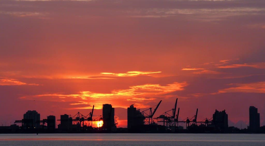 Miami Beach & Port of Miami just after dawn