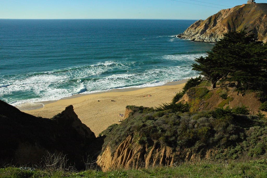 Blue waters of Gray Whale Cove, Northern California, USA