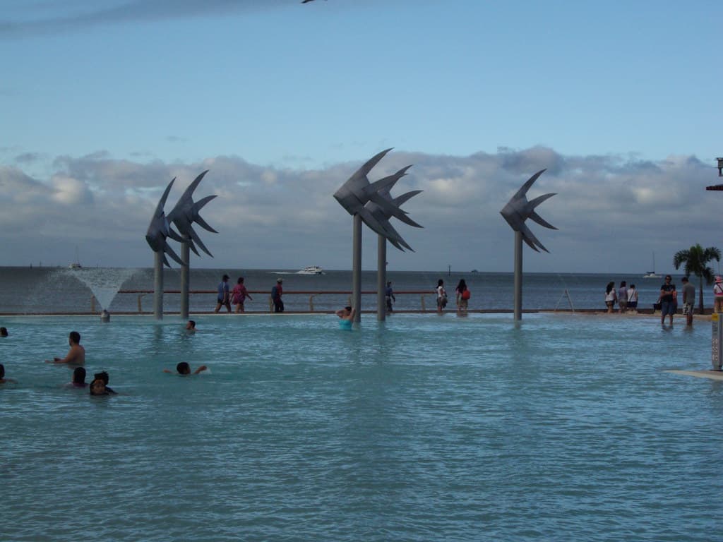 Swimming pools and fountains on the Esplanade in Cairns Queensland.