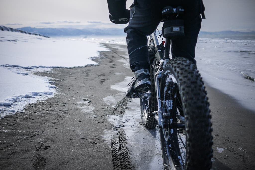 Winter cycling along Ishikari Beach, near Sapporo, Japan