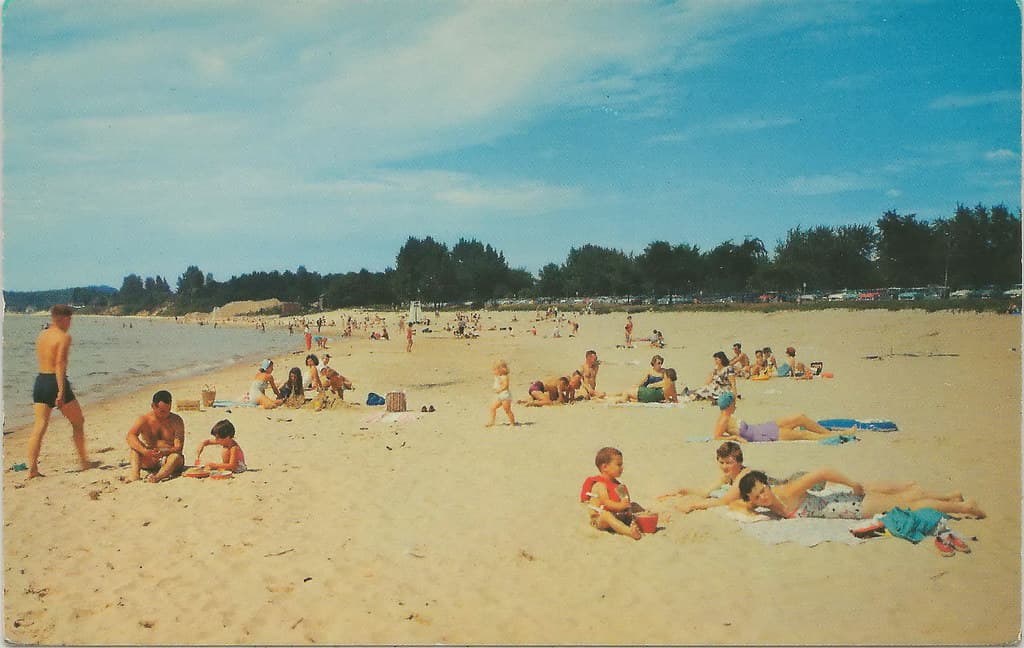 CEN Ludington MI 1950s BEACH BABES and Family FUN Beautiful Stearns Park & Town Beach on Lake Michigan in Modern times was picked by USA Today as one of the TOP 50 America Beaches