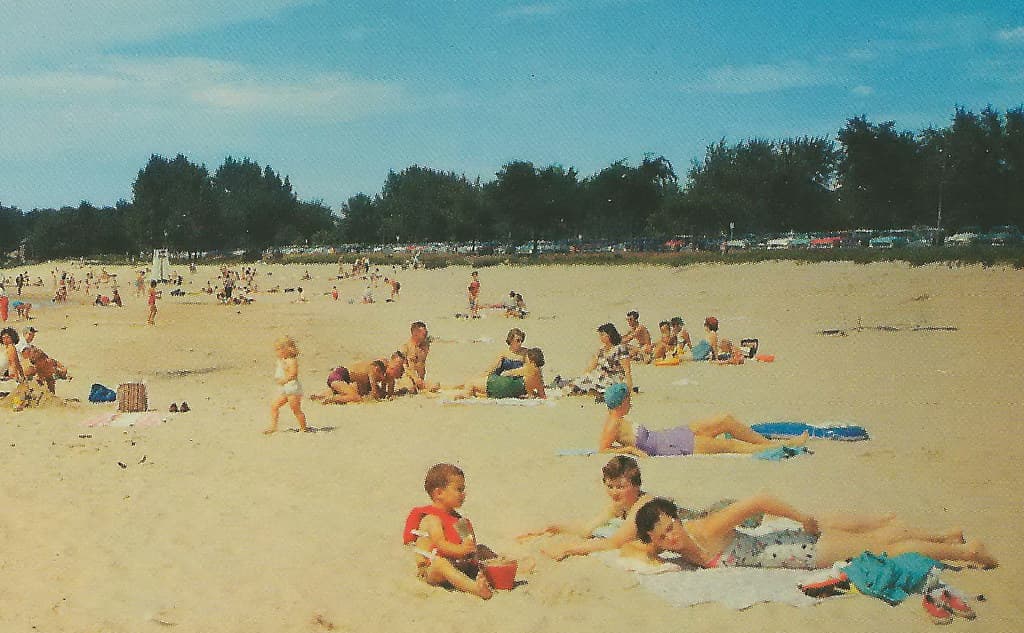 CEN Ludington MI 1950s BEACH BABES and Family FUN Beautiful Stearns Park & Town Beach on Lake Michigan in Modern times was picked by USA Today as one of the TOP 50 America Beaches-