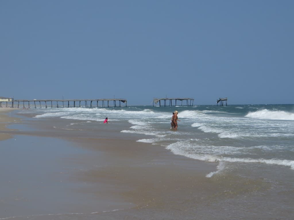 Wavy Frisco Pier, Destroyed in 2010 by Hurricane Earl, Frisco, North Carolina as Seen from Cape Hatteras National Seashore