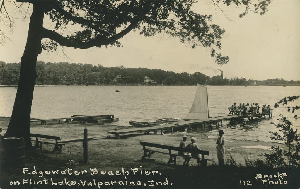 Edgewater Beach Pier on Flint Lake, circa 1930 - Valparaiso, Indiana