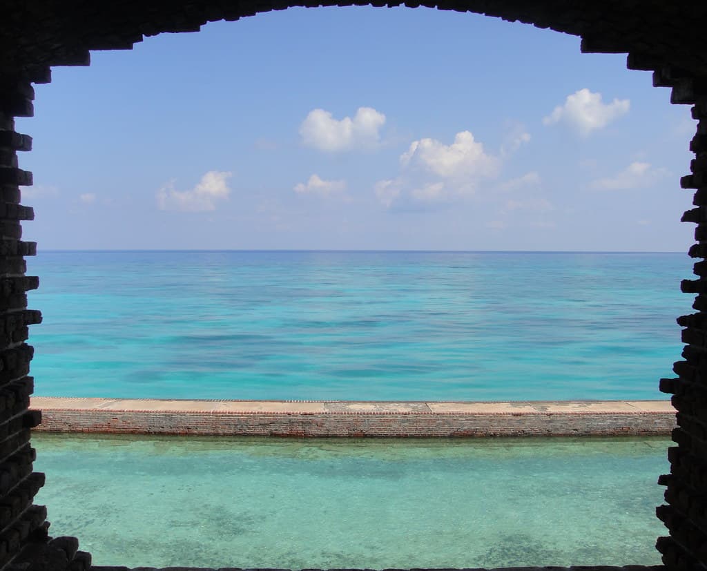 Looking out of the embrasures at Fort Jefferson towards the Gulf of Mexico