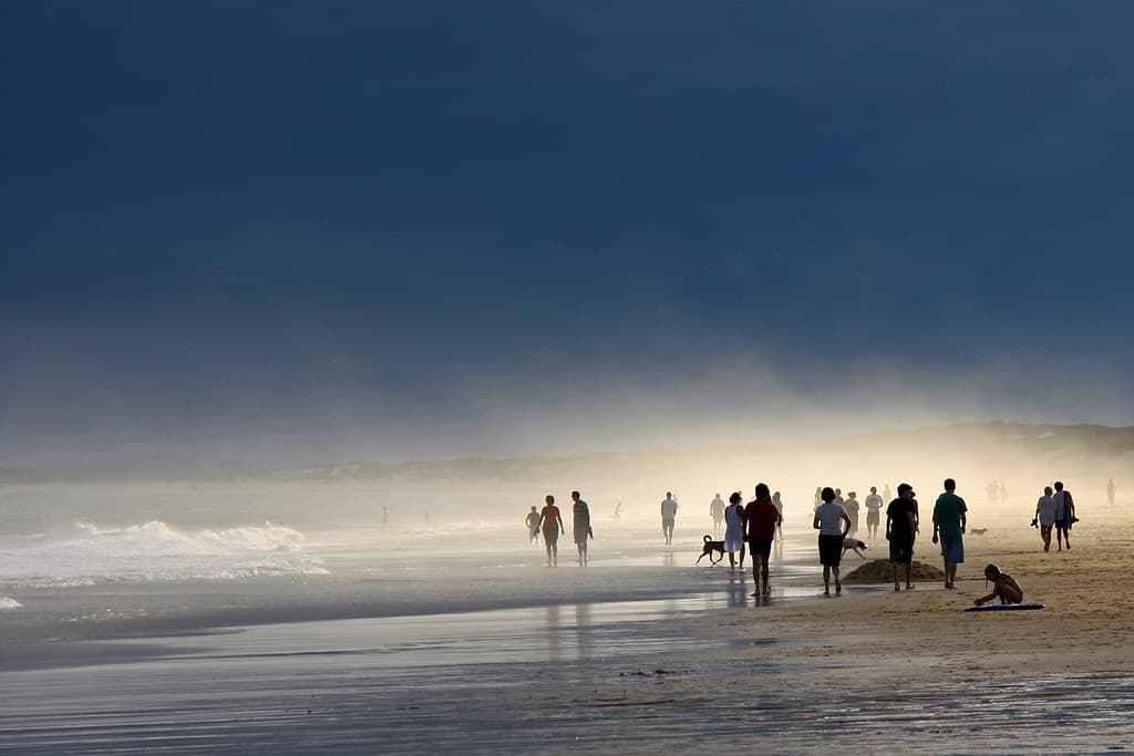 Beach, mist and impending storm
