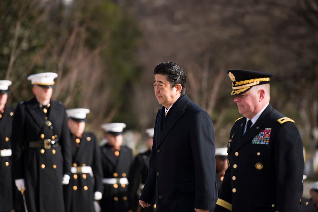 The Prime Minister of Japan lays a wreath at the Tomb of the Unknown Soldier in Arlington National Cemetery