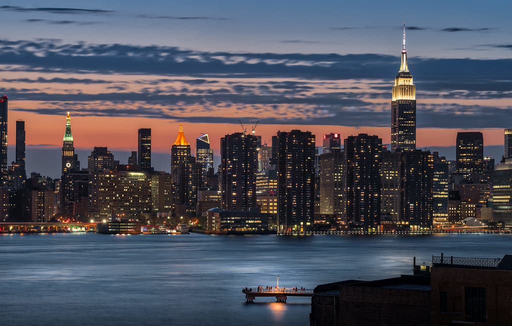 Manhattan skyline: nighttime view from Greenpoint vantage