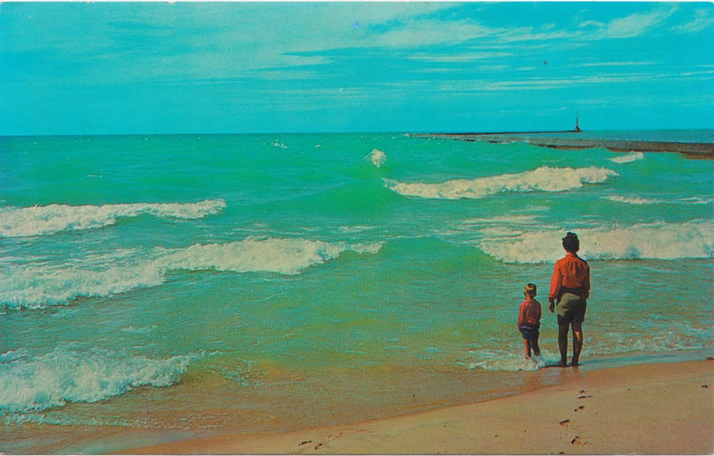 NW Elberta Frankfort MI RPPC Elberta to the Arcadia INSPIRATION POINT LOOKOUT to Lower Herring Lake The Watervale Inn & Resort & Camp Lookout & the historic Herring Creek Spillway 7