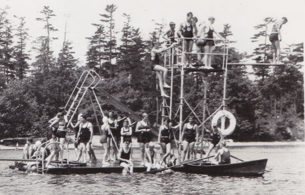 NW Interlochen MI RPPC BEACH BABES and Water FUN at the HIGH DIVE at the Interlochen State Park on Green Lake and Duck Lakes near the Interlochen School and Arts Academy4