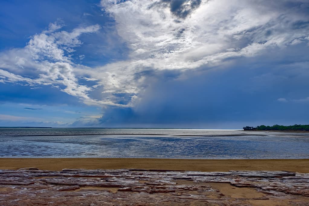 Monsoon squall over Darwin Harbour, NT, Australia, viewed from Fannie Bay
