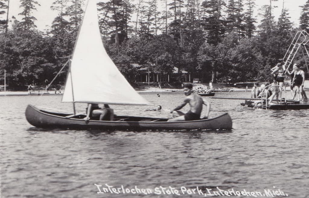 NW Interlochen MI RPPC BEACH BABES and Water FUN at the HIGH DIVE at the Interlochen State Park on Green Lake and Duck Lakes near the Interlochen School and Arts Academy-