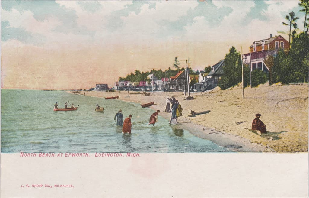 CEN Ludington MI c.1907 COTTAGES AND RESORTS ON NORTH BEACH at EPWORTH RESORT ERA Steamer Ferry and Railroad FAMILY VACATION RESORTER DAYS in Mason County