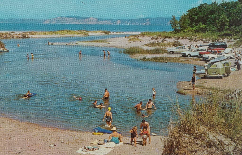 NW Honor Empire MI 1960s Beach Babes & Family FUN beautiful Platte Bay Rivermouth off once had a restaurant called The Windjammer Restaurant in business here Phil Balyeat 34-1