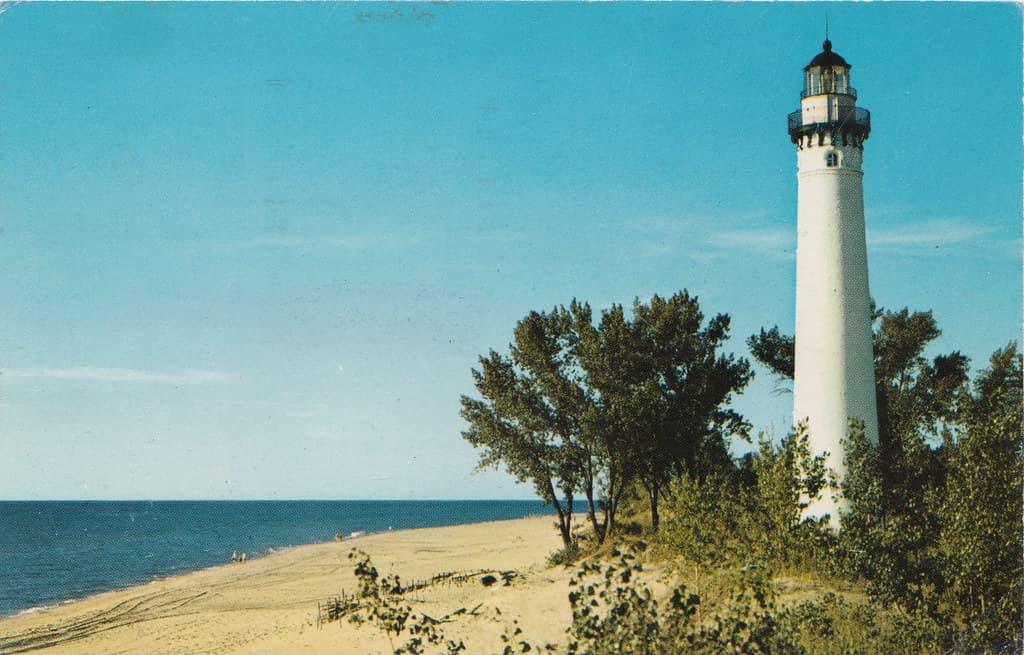 CEN Mears MI 1960s LIGHTHOUSE Little Point Sable Lighthouse and USLSS Lighthouse Keepers Home near Silver Lake Sand Dunes TALLEST LIGHTHOUSE on the Great Lakes