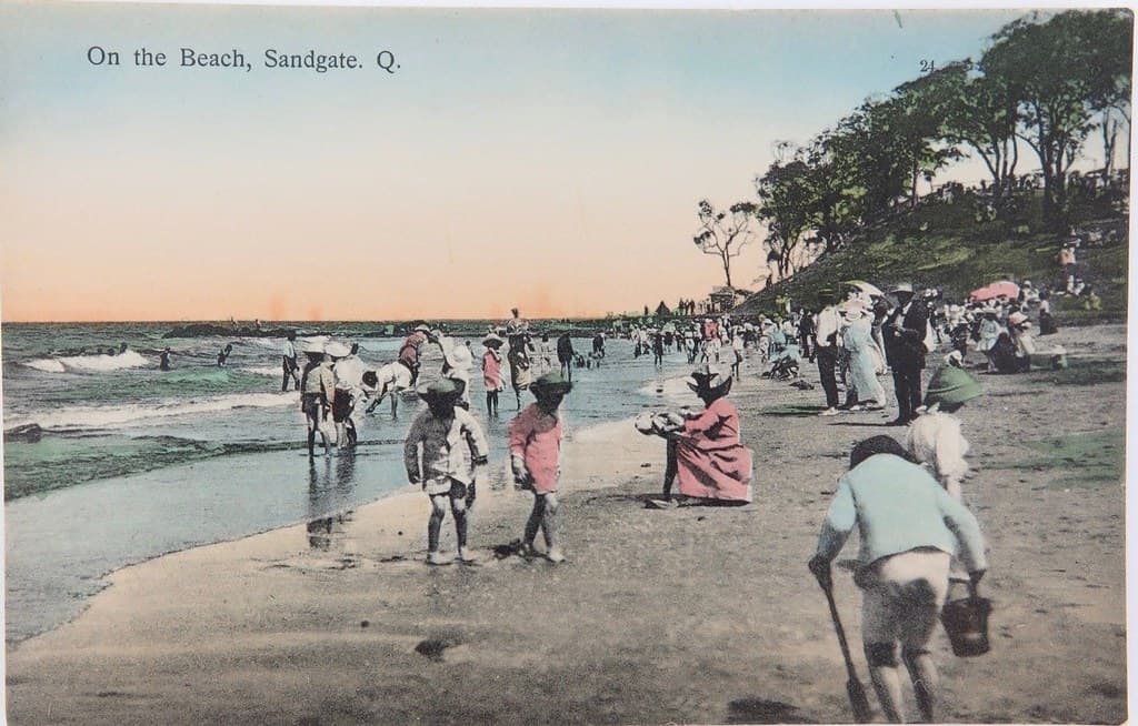 On the beach at Sandgate, Qld - very early 1900s