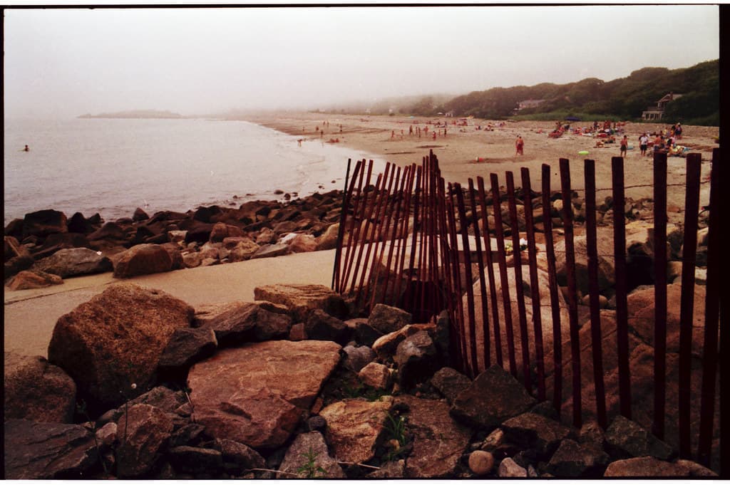 A foggy New England beach