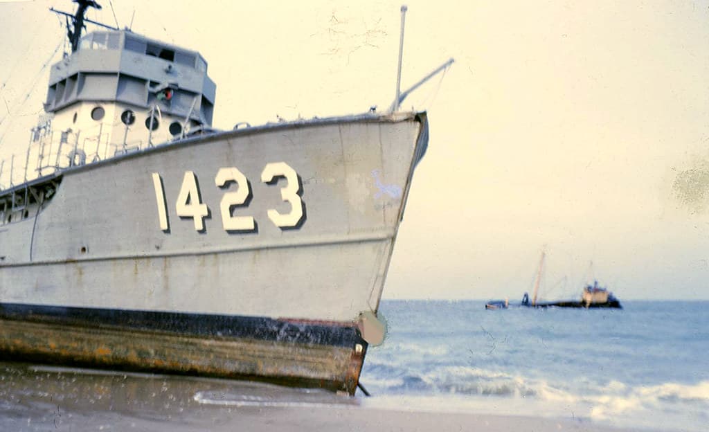 Beached Minesweeper with "Sea King," Barnegat NJ