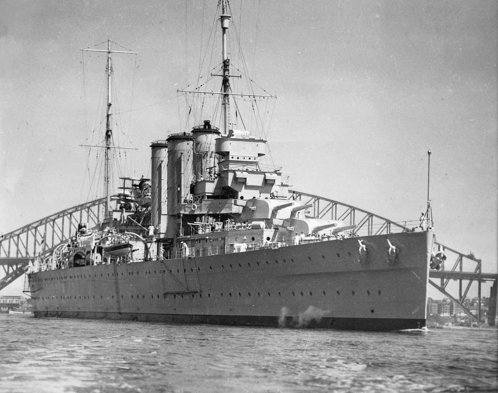 Ca. 1937: HMAS CANBERRA [I], looking regal  in the mid-wars period - RAN.