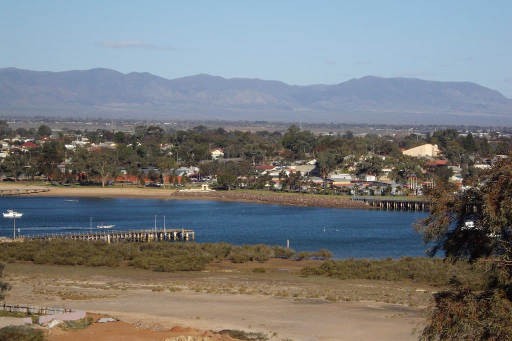 Looking across the top of Spencers Gulf Port Augusta and the Flinders Ranges.