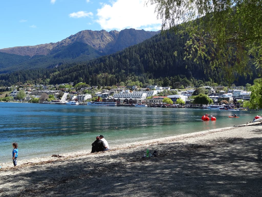 Queenstown. The esplanade of Lake Wakatipu near the Coronation Bath House which is now a fancy restaurant.