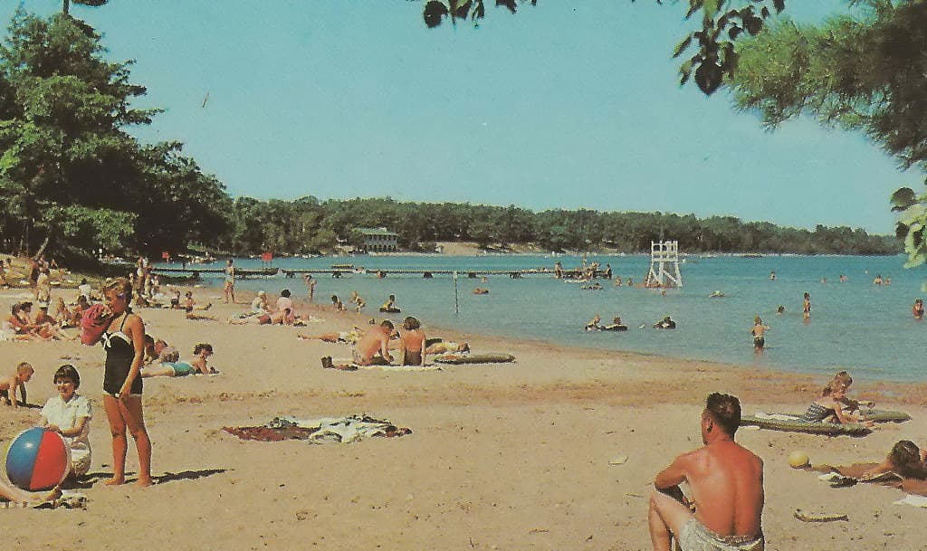 NW Traverse Interlochen MI 1960s Tourist Beach Babes & Family FUN on Beautiful Green Lake at the State Park Beach near the Music Camp and Academy3