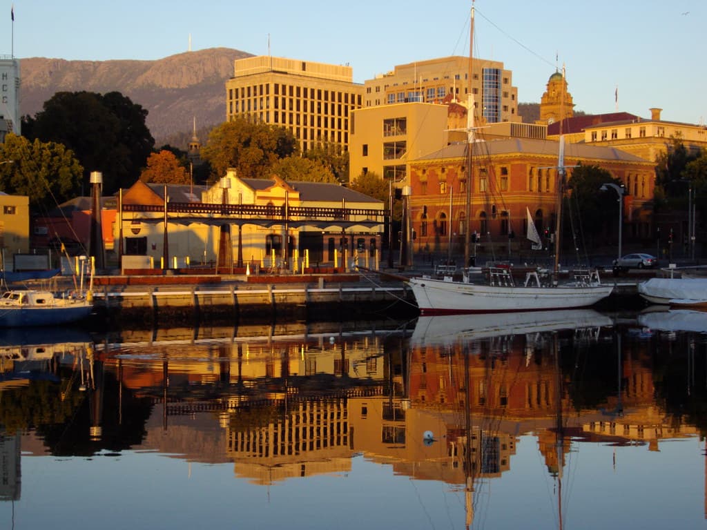 Hobart . Morning reflections at the docks.