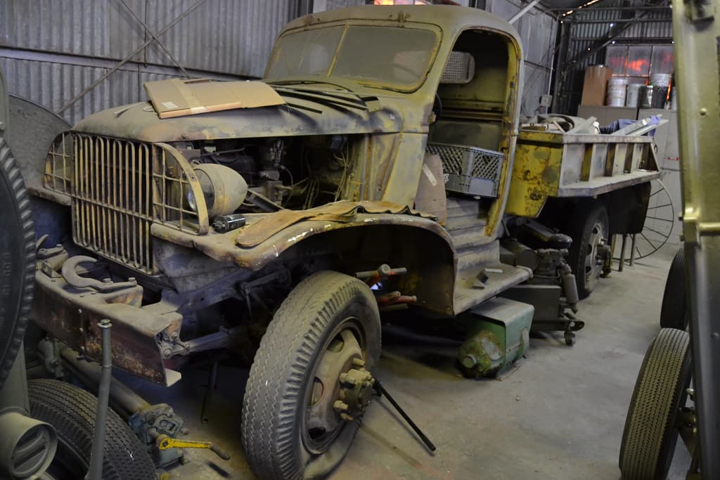 Fort MacArthur Museum military vehicle & equipment restoration shop, San Pedro