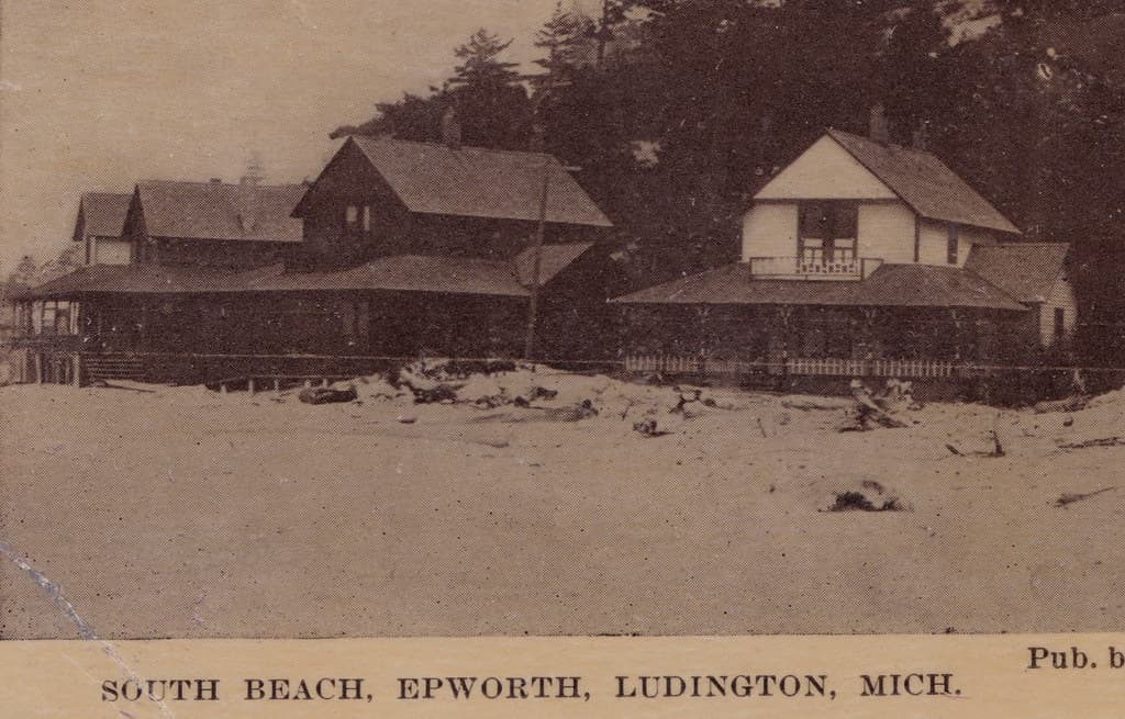 CEN Ludington MI c.1907 COTTAGES AND RESORTS ON SOUTH BEACH at EPWORTH RESORT ERA Steamer Ferry and Railroad FAMILY VACATION RESORTER DAYS in Mason County2