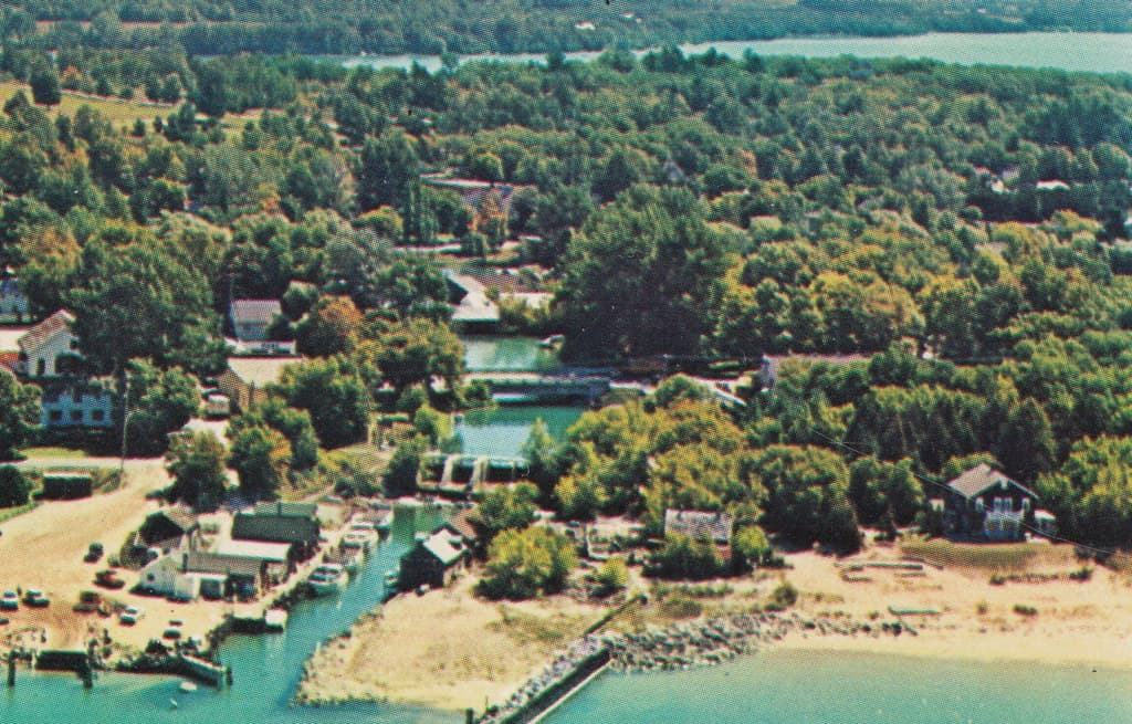 NW Leelanau Leland MI 1960s Carp Rivemouth at Village North Public & South Beach before the Harbor Marina Built North of the River and Leland Fishtown Community3