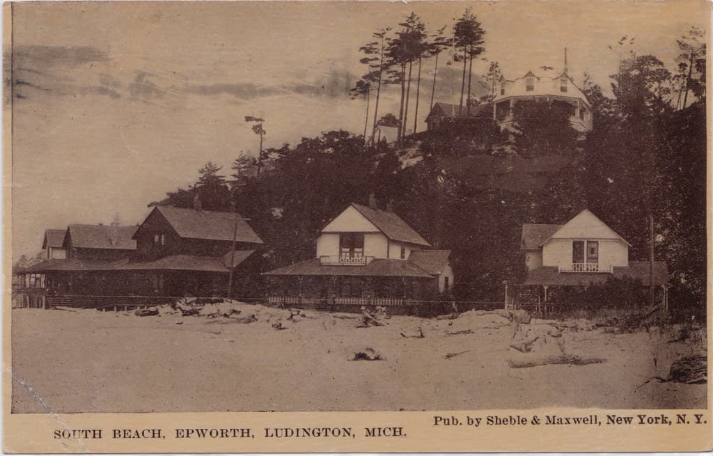 CEN Ludington MI c.1907 COTTAGES AND RESORTS ON SOUTH BEACH at EPWORTH RESORT ERA Steamer Ferry and Railroad FAMILY VACATION RESORTER DAYS in Mason County