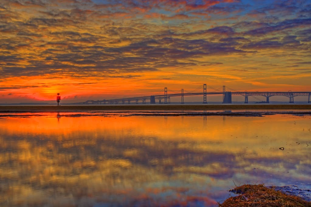 Chesapeake Bay Bridge reflection sunrise
