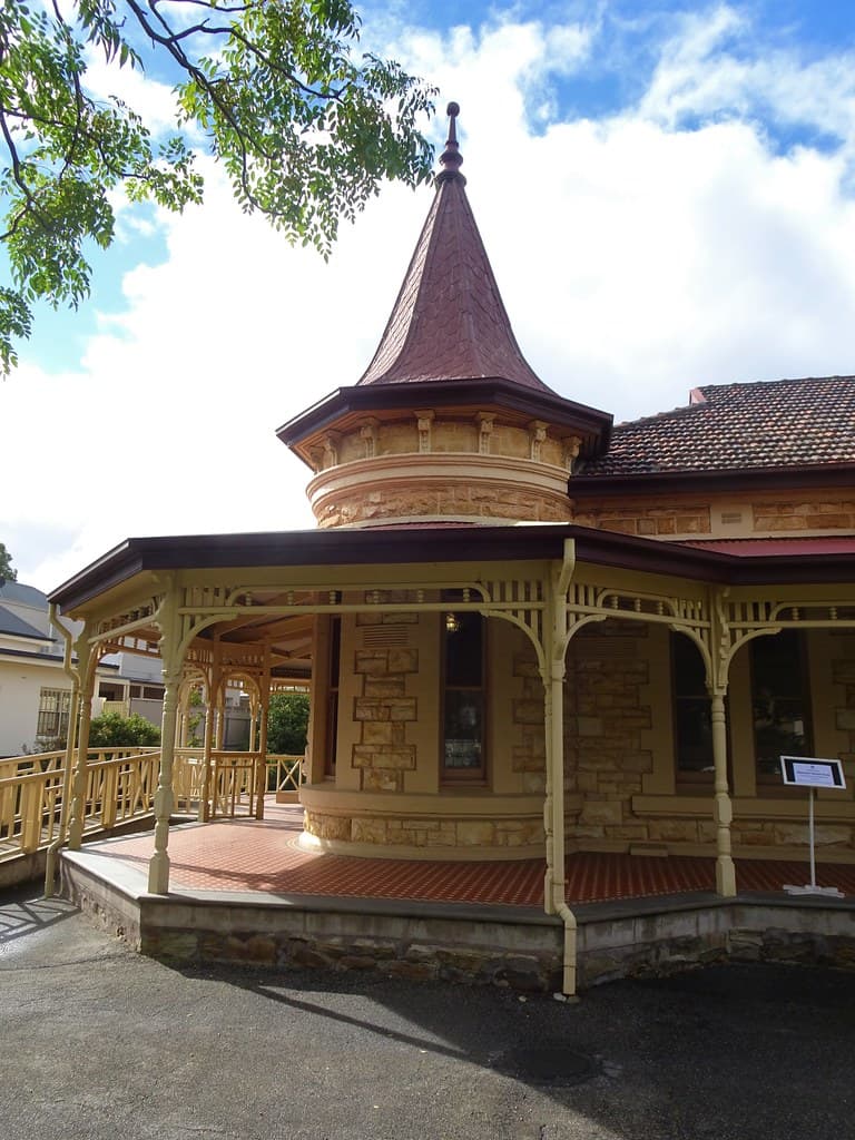 Wayville. The Queen Anne corner round tower and spire on the Sporting Car Club of SA building. It was formerly a residence and then a restaurant and night club.