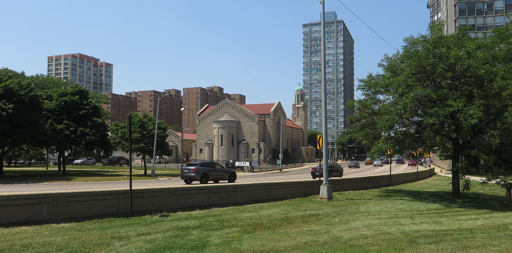 Saint Andrew Greek Orthodox Church, Seen from Chicago Lakefront Trail, Chicago, Illinois