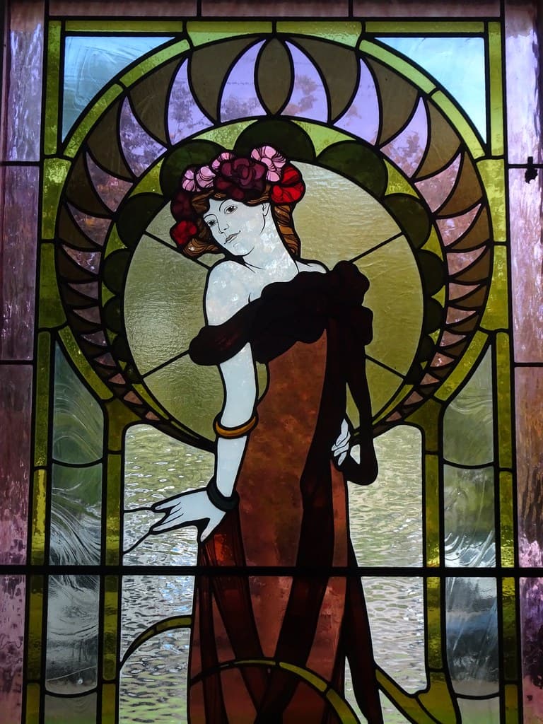 Wayville. Stained glass window in Mawson House which was built in 1909 for George Branson a chaff miller. This panel was probably added in the 1960s when Monsieur B Vigor's  French restaurant operated in the house.