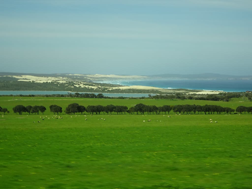 Sleaford Bay near Port Lincoln. Behind the beach and sandhills is the Lincoln National Park. Taken from the road to Whalers' Way.