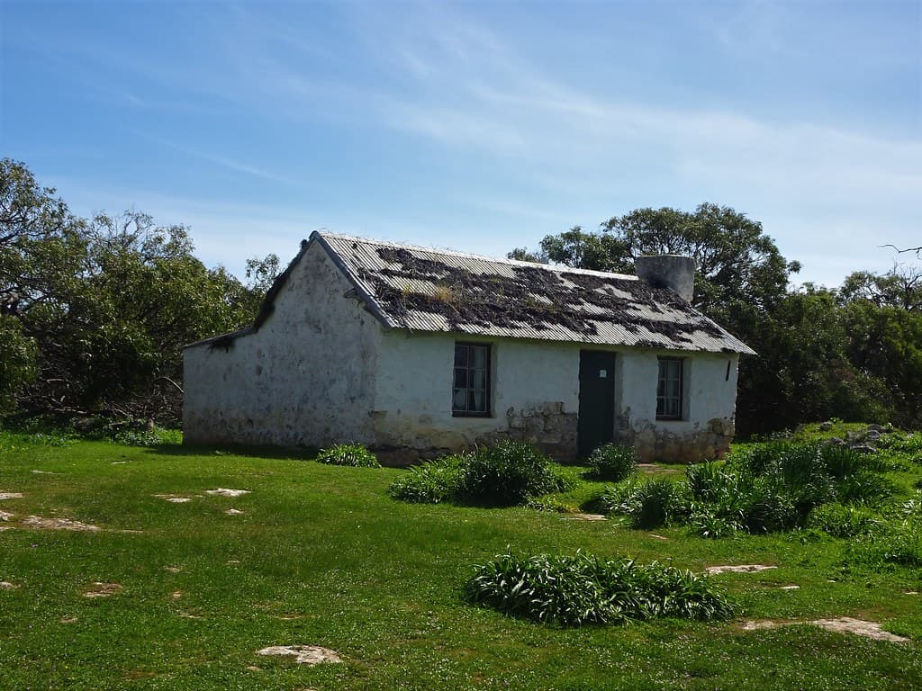 Port Lincoln Eyre Peninsula. The old Mikkira sheep station homestead dating from 1842.  It was once thatched over galvanised iron.